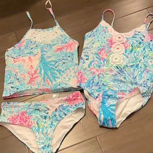 2 Lilly Pulitzer Girls Swimsuits size 14.  One piece “sink or swim” tankini
